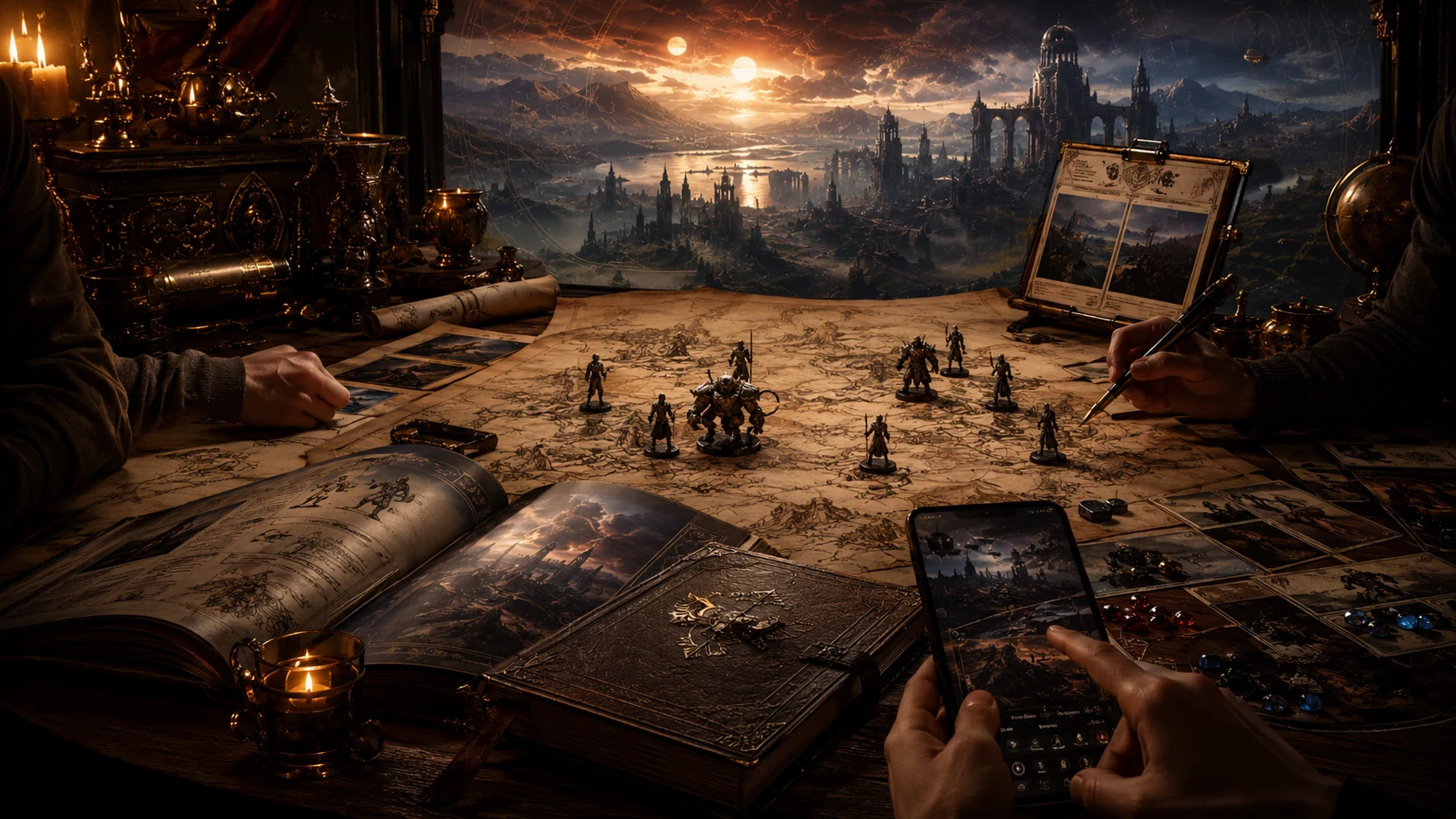 Tavolo completo di gioco con manuale, app di supporto e materiali pronti per il beta test.